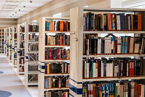 Book stacks in a library